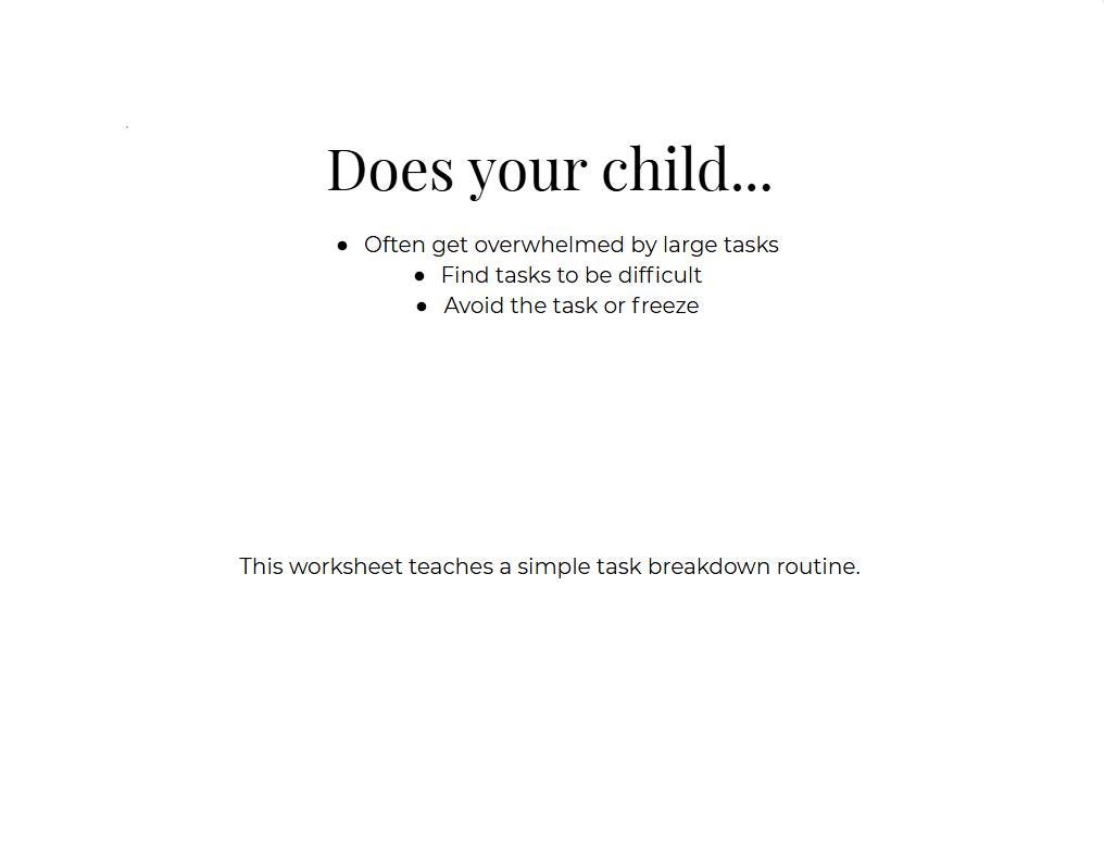 ADHD Task Breakdown Tool for Kids | Executive Function Worksheet ...