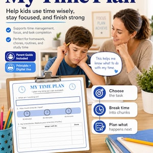 Kids Time Management Plan | Homework, Executive Function, Task Completion Worksheet (Printable)