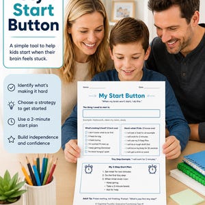 Help Kids Start Homework| ADHD Task Initiation Tool for Kids | Executive Function Printable PDF