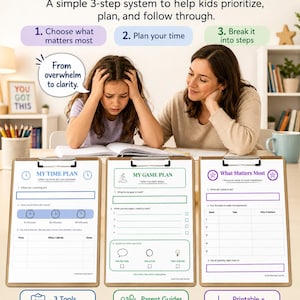 Kit di strumenti per la pianificazione per bambini / Gestione del tempo, pianificazione delle priorità e schede di lavoro sulle funzioni esecutive