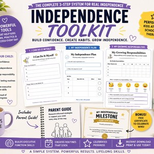Peut inclure: Un kit d'outils d'autonomie en 3 étapes comprenant des feuilles de planification intitulées I Can Do It Myself, My Independence Plan et My Growing Responsibilities. Inclut un guide parental, un certificat et un mug violet avec texte.
