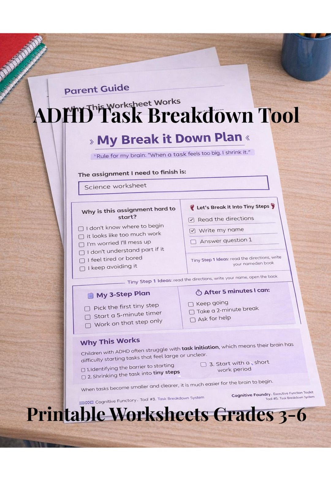 ADHD Task Breakdown Tool for Kids | Executive Function Worksheet ...