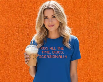 Kiss All The Time Disco Occasionally Y2K Baby Tee Retro Club Party Aesthetic Trendy Graphic Shirt Vintage Dance Music Lover Street Wear Top