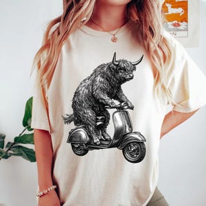 Highland Cow Shirt, Cow Lover Tee, Funny Cow Shirt, Highland Cattle Bull Tee, Scooter Cow Tee, Farm Animal Tee, Gift For Her Shirt, Bull Tee