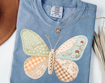 Butterfly Shirt Cottagecore Aesthetic Vintage Patchwork Floral Botanical Garden Nature Spring Retro Boho Pastel Tee Gift, PRINT ONLY