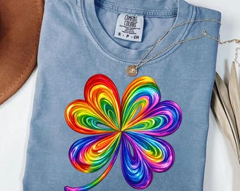 Comfort Colors® Rainbow Clover Love Wins Shirt, LGBTQ Gift Tee, Pride Shamrock Tee, Equality Support Tee, Queer Ally Inclusive Pride Tshirt