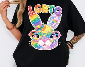 Comfort Colors® LGBTQ Bunny Shirt, Pride Rabbit Tee, Rainbow Animal Tshirt, Queer Gift Shirt, Inclusive Pride Shirt, ONLY PRINT