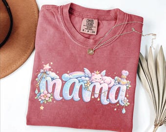 Mama Shirt Comfort Colors Mom T Shirt Cute Mama Gift Mothers Day Vintage Retro Aesthetic Pastel Rainbow Fairy Unicorn Floral Fantasy Design