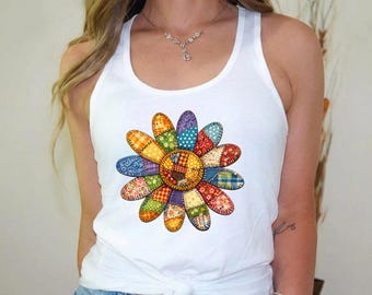 Patchwork Flower Shirt, Quilted Daisy Tee, Floral Gift Shirt, Cottagecore Bloom Tee, Vintage Patchwork Shirt, Boho Daisy Tshirt