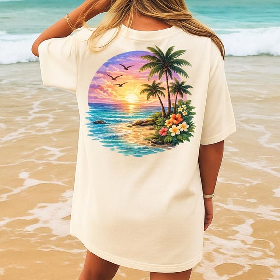 Comfort Colors® Sunset Beach Shirt, Tropical Palm Tree Shirt, Summer Vacation Tee, Ocean Sunset Shirt, Coastal Beach Shirt, Summer Vibes Tee