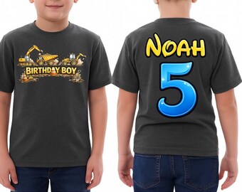 Chemise garçon anniversaire construction, chemise anniversaire camion-benne personnalisée, t-shirt fête d'enfants personnalisé, t-shirt pelle, t-shirt cadeau d'anniversaire enfant