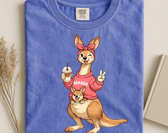 Mama Kangaroo Shirt Cute Coffee Mom Coquette Graphic Tee Mothers Day Gift Baby Animal Aesthetic Vintage Soft Comfort Colors Funny Sarcastic