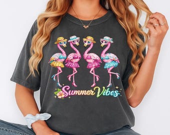 Summer Vibes Shirt, Flamingo Gift Tee, Beach Vacation Shirt, Pink Flamingo Tee, Coastal Summer Shirt, Tropical Bird Tee, Resort Wear Shirt