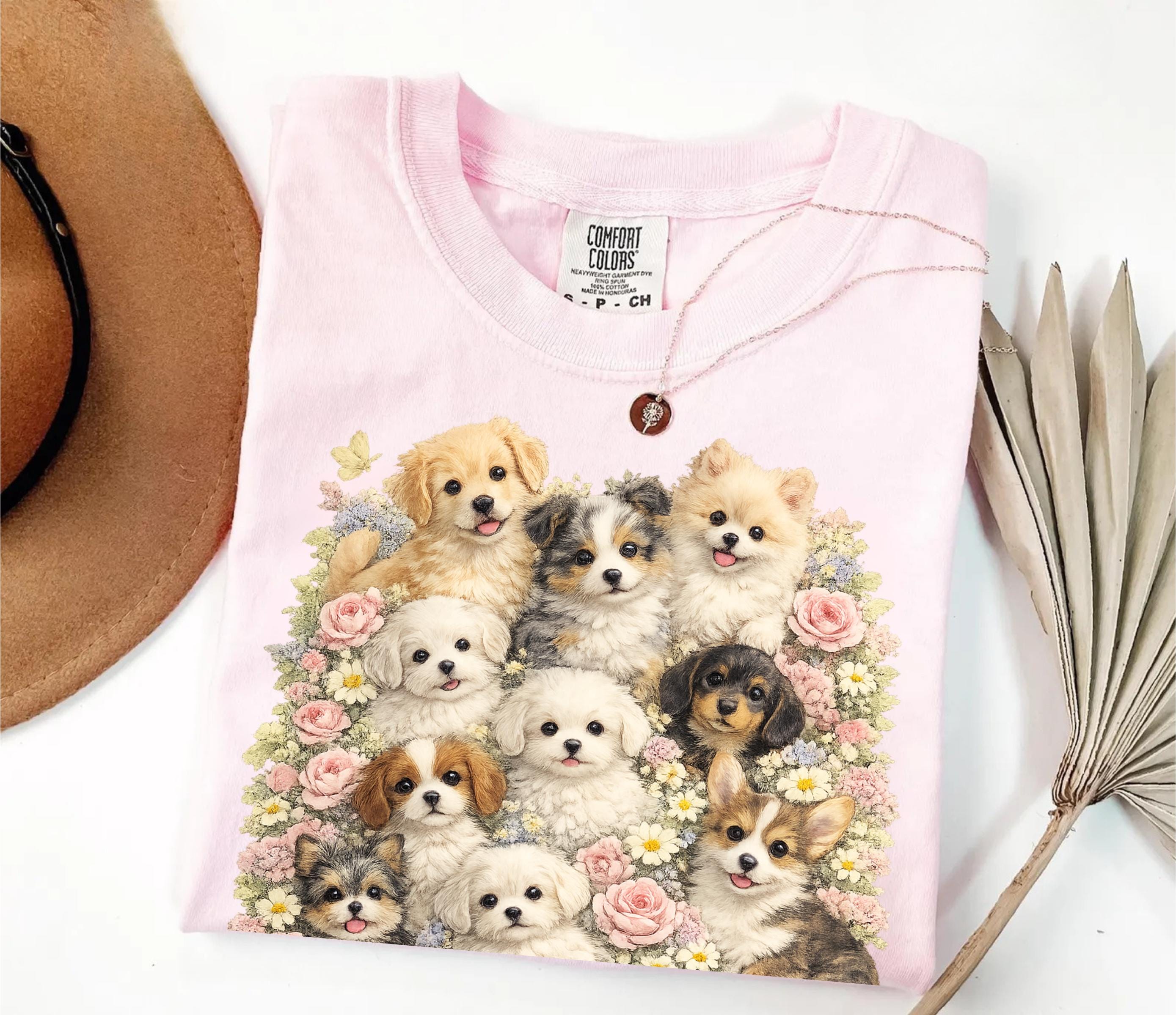 Retro Puppy Shirt Vintage Floral Dog Tee Cottagecore Cute Puppy Lover ...