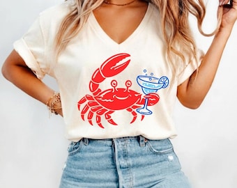 Beach Crab Gift Shirt, Coastal Cocktail Tee, Funny Seafood Tshirt, Summer Vacation Shirt, Tropical Bar Tee, Summer Vibes Tshirt