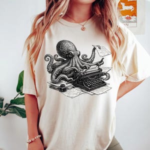 Octopus Writer Shirt, Author Gift Tee, Vintage Typewriter Shirt, Writer Life Tee, Book Lover Shirt, Creative Writing Tee, Author Life Tee