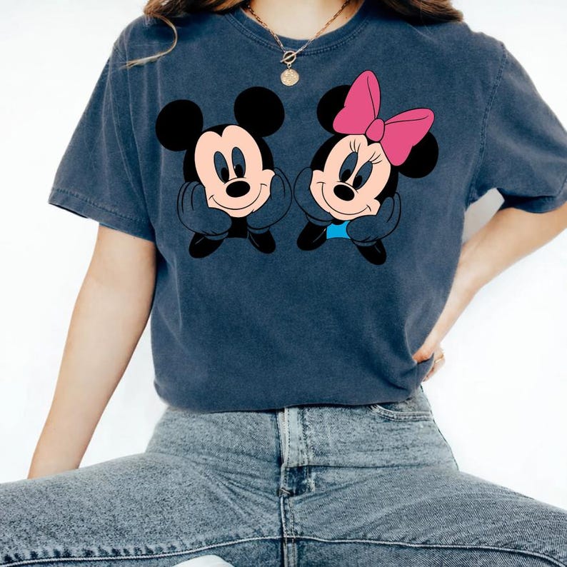 Comfort Colors Disney Mickey Minnie Mouse Shirt Cute Couple Cartoon Graphic Tee Disneyland Vacation Gift Unisex Vintage Style TV Shows image 5