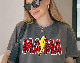 Comfort Colors Retro Mama Shirt Mothers Day Gift Daughter Son Mom Birthday Baby Shower Vintage Graphic Love Heart Lightning Neon Tee Apparel