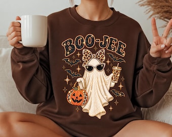 Boo-Jee Ghost Sweatshirt, Leopard Ghost Tee, Ghost Coffee Shirt, Funny Fall Shirt, Ghost Tee, Girly Halloween Gift, Boojee Shirt, PRINT ONLY