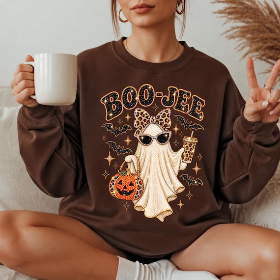 Boo-Jee Ghost Sweatshirt, Leopard Ghost Tee, Ghost Coffee Shirt, Funny Fall Shirt, Ghost Tee, Girly Halloween Gift, Boojee Shirt, PRINT ONLY