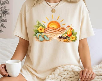 Comfort Colors Sunset Beach Shirt, Coastal Summer Tee, Ocean View Shirt, Tropical Graphic Tee, Seaside Vibes Shirt, Vacation Outfit Tee
