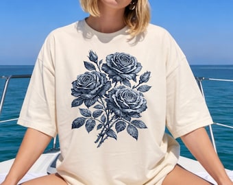 Vintage Rose Flower Shirt Botanical Floral Graphic Comfort Colors Tee Cottagecore  Art Design Garden Gift Nature Lover Illustration Timeless