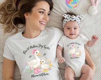 Personalized Mama First Mothers Day New Mom Gift Custom Baby Name Goose Duck Mom Tee 2026 Cute Matching Outfit Mommy Mothers Day Gift
