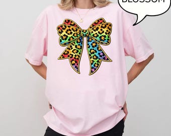 Comfort Colors® Rainbow Leopard Bow Shirt, LGBTQ Gift Tee, Pride Support Shirt, Inclusive Tee, Queer Ally Shirt, Leopard Pride Print Tshirt