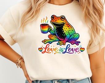LGBTQ Pride Shirt, Love Is Love Tee, Rainbow Frog Tshirt, Queer Gift Shirt, Ally Support Tee, Inclusive Coffee Tshirt, Pride Month Shirt