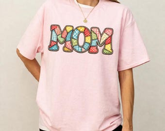 Patchwork Mom Shirt Comfort Colors Graphic Tee Mothers Day Gift Quilted Fabric Style Cute Retro Vintage Mama Aesthetic Cozy Handmade Look
