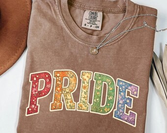 Pride Gift Shirt, LGBTQ Rainbow Tee, Floral Patch Tshirt, Love Wins Shirt, Queer Ally Tee, Vintage Equality Shirt, Inclusive Freedom Art Tee