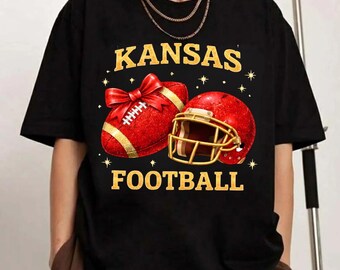 Kansas City Football Shirt Chiefs Fan Gift Game Day Tee Red Helmet Bow Cute Sports Lover Tailgate Outfit Vintage Style Comfort Colors