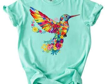 Rainbow Hummingbird Shirt, LGBTQ Gift Tee, Floral Bird Tshirt, Pride Art Shirt, Colorful Nature Tee, Boho Animal Shirt, Wildly Lover Zen Tee