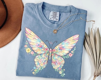 Butterfly Floral Shirt Comfort Colors Vintage Botanical Butterfly Tee Cottagecore Nature Lover Gift Boho Garden Spring Summer Graphic Women