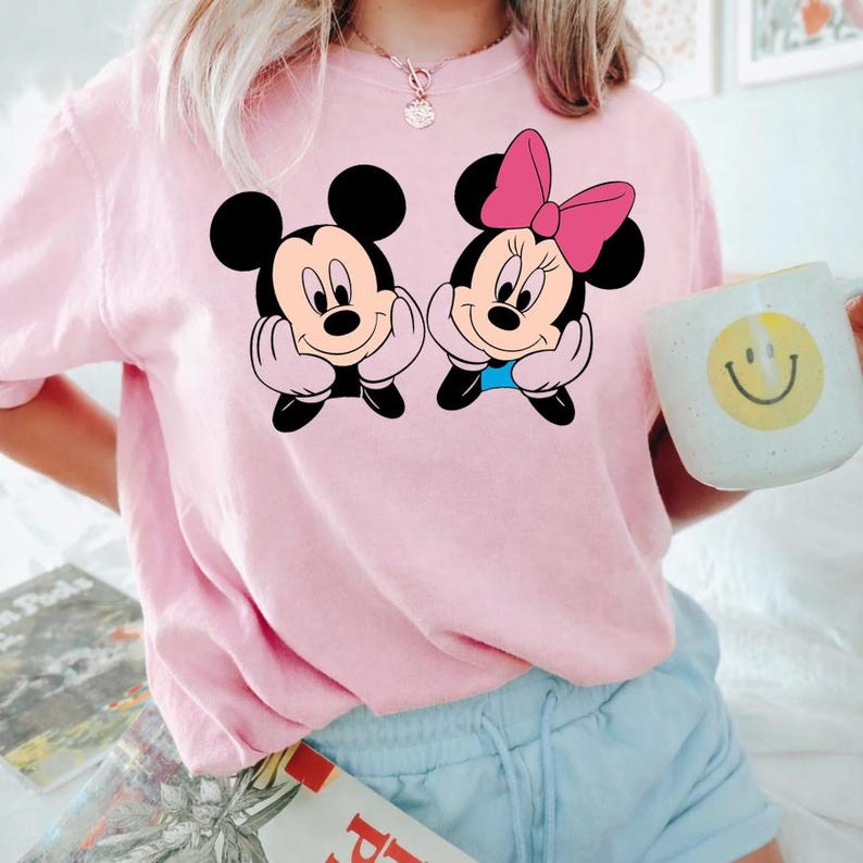 Comfort Colors Disney Mickey Minnie Mouse Shirt Cute Couple Cartoon Graphic Tee Disneyland Vacation Gift Unisex Vintage Style TV Shows image 1