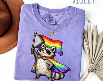 Comfort Colors® LGBTQ Pride Flag Shirt, Rainbow Raccoon Tee, Gay Pride Gift Shirt, Queer Ally Tshirt, Love Wins Tee, Inclusive Cape Progress