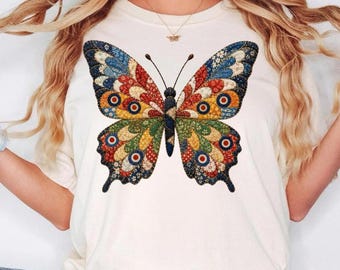 T-shirt patchwork papillon, T-shirt matelassé insectes, T-shirt vintage en tissu, T-shirt ailes bohèmes, T-shirt nature cottagecore, IMPRESSION UNIQUEMENT