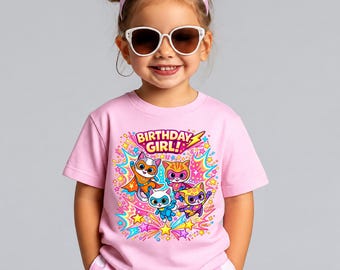 Chemise anniversaire super chatons, chemise enfant super chat personnalisée, t-shirt familial assorti, t-shirts personnalisés thème fête chatons, anniversaire garçon
