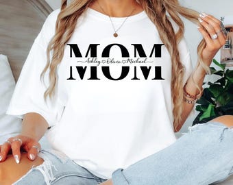 Custom Mom Shirt Mothers Day Gift Mama Personalized Name Kids Names Family Matching Women Vintage Style Tshirt Graphic Hearts Mommy Mama Tee