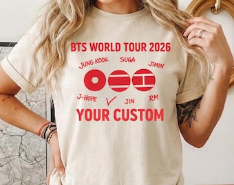 Camiseta personalizada del BTS World Tour 2026, regalo personalizado para fans del Kpop, concierto Army, Arirang Jin Jungkook RM Jimin Suga V Jhope Bangtan Bulletproof Tee