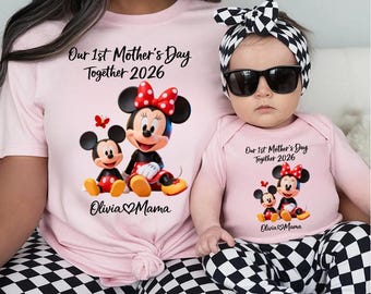 Personalized Mama Shirt First Mothers Day Together 2026 New Mom Gift Custom Baby Name Tee Disney Minnie Mickey Disneyland Family Outfit Gift