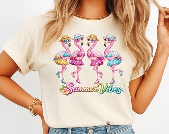 Comfort Colors® Flamingo Summer Shirt, Hello Summer Flamingo Tshirt, Beach Vacation Tee Cute Summer Shirt Women Vacation Outfit Summer Vibes