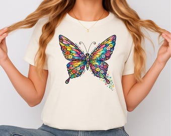 Comfort Colors Butterfly Floral Shirt, Colorful Wings Tee, Boho Garden Shirt, Vintage Bloom Tee, Spring Aesthetic Shirt, Nature Lover Tee