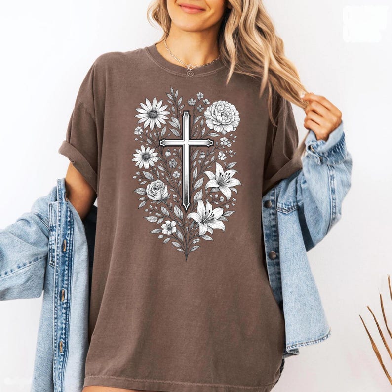 Christian Floral Cross Shirt Faith Jesus Lover Bible Verse Church Graphic Tee Religious Gift Christianity Women Vintage Worship Apparel afbeelding 10