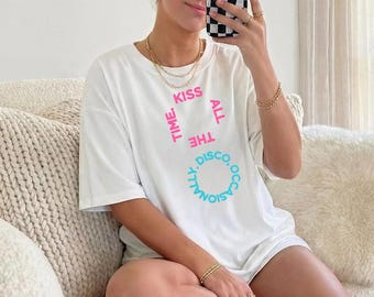 Kiss All The Time Disco Occasionally Shirt Harry Inspired Album Merch Tour Concert Graphic Retro Aesthetic Unisex Square Circle Design Tee