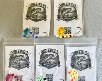 Aparejos giratorios Driftless Custom Tackle Confidence Series: aparejos artesanales para lucioperca, señuelos de pesca preatados.
