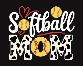 Softball Mom SVG, Kuh-Druckdesign, Sport Mama Shirt Schnittdatei (PNG)