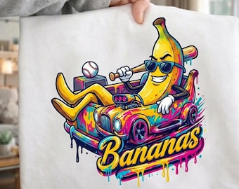 Bananen PNG | Niedliches Bananen Cartoon PNG | Lustig Bananen Clipart | Bananen Charakter PNG | Bunte Bananen Illustration | Sublimationsdesign