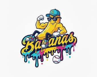 Starkes Bananen-Maskottchen-Logo - Sport-Zeichentrickfigur im Graffiti-Stil