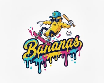 Graffiti Banana Skater Maskottchen - Cartoon Baseball Charakter Logo